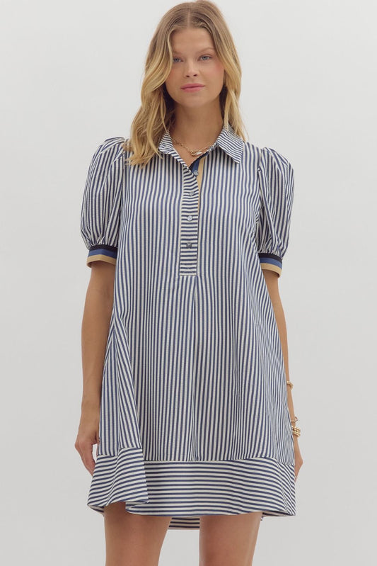 Navy/White Pinstripe Dress