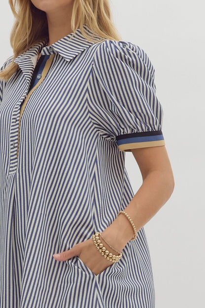 Navy/White Pinstripe Dress