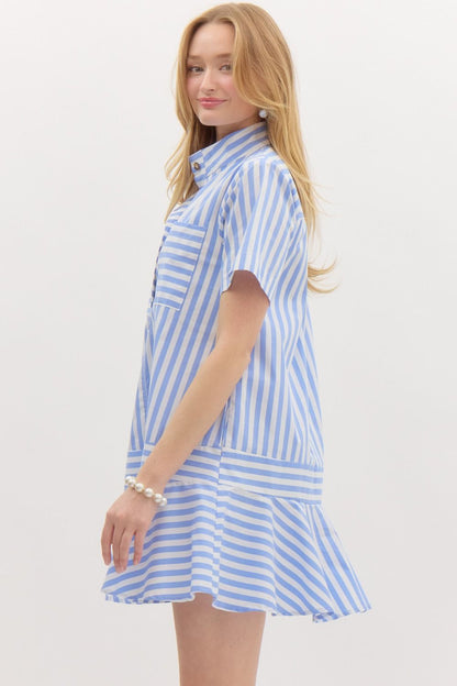 Striped Drop Waist Blouse Dress