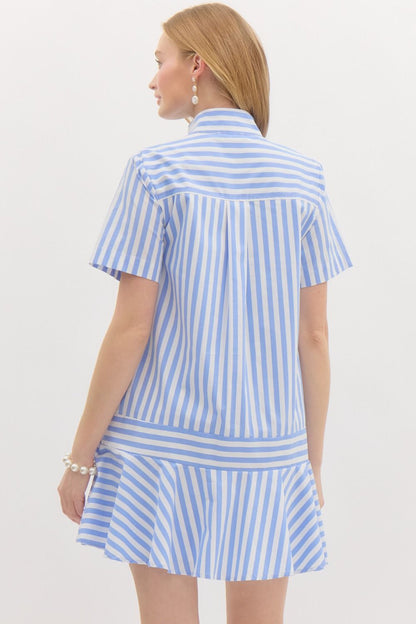 Striped Drop Waist Blouse Dress