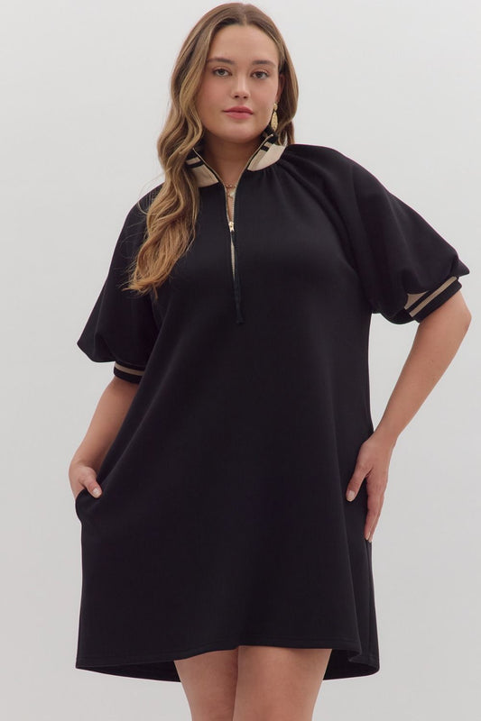 Black/Cream Puff Sleeve Mini Dress