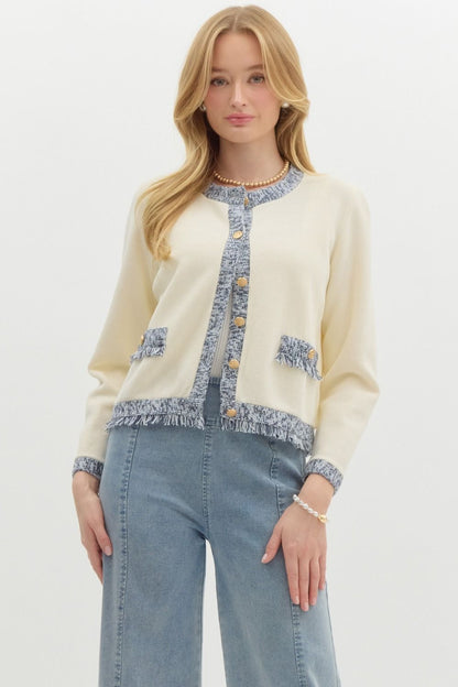 Cream Fringe hem shirt