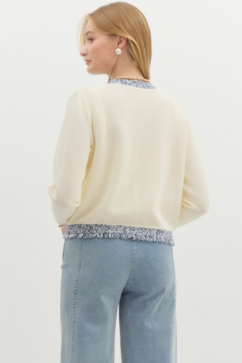 Cream Fringe hem shirt