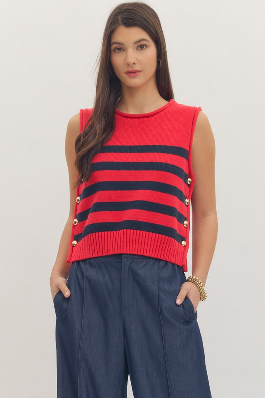 Red and Navy Striped Top