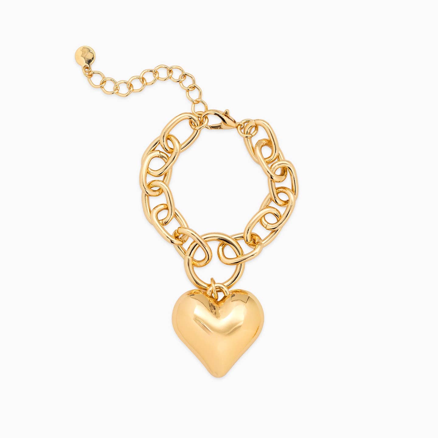 Gold Puffy Heart Chunky Oval Chain Bracelet