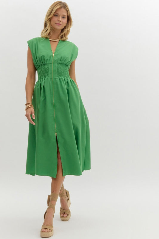 Green Zipper Midi Dress