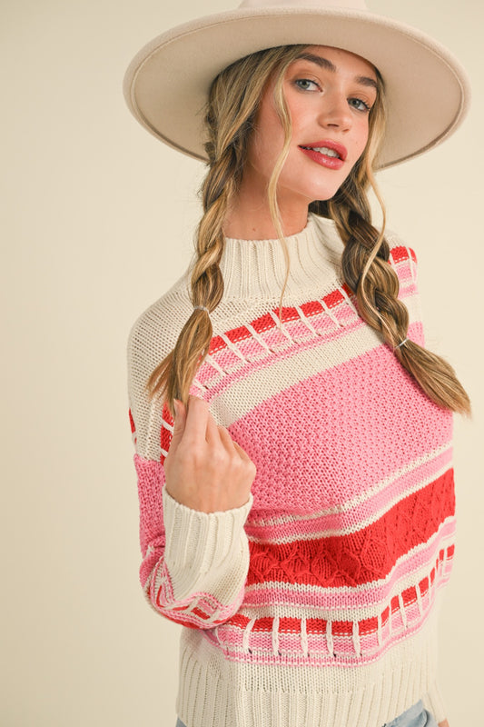 Avery Red & Ivory Mock neck sweater