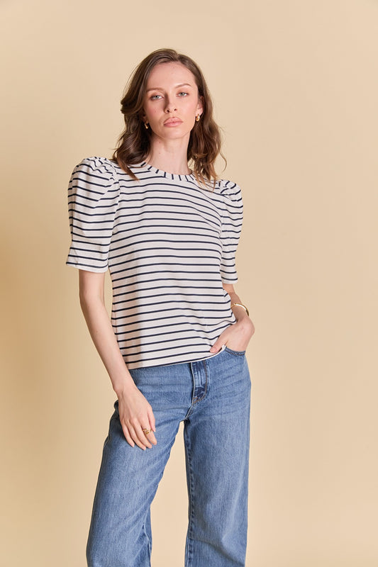 Navy Stripe Puff Sleeve Top