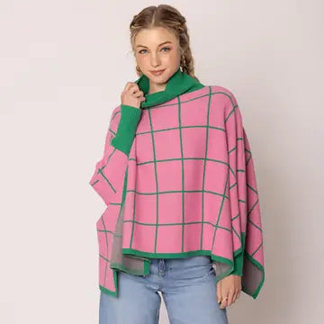 Plaid kint poncho