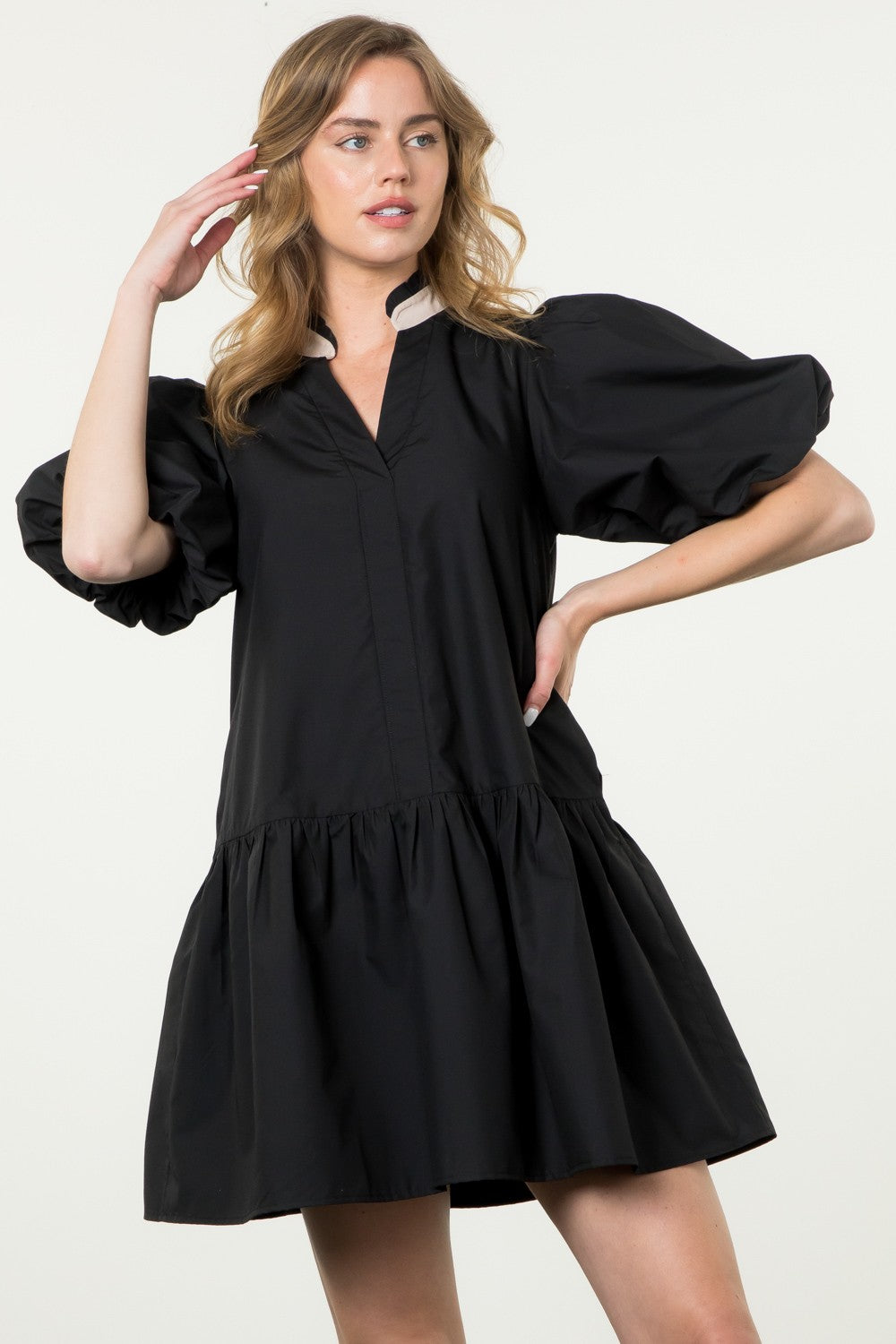 Black puff sleeve dress