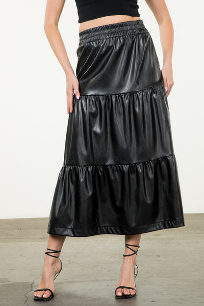 tiered leather skirt